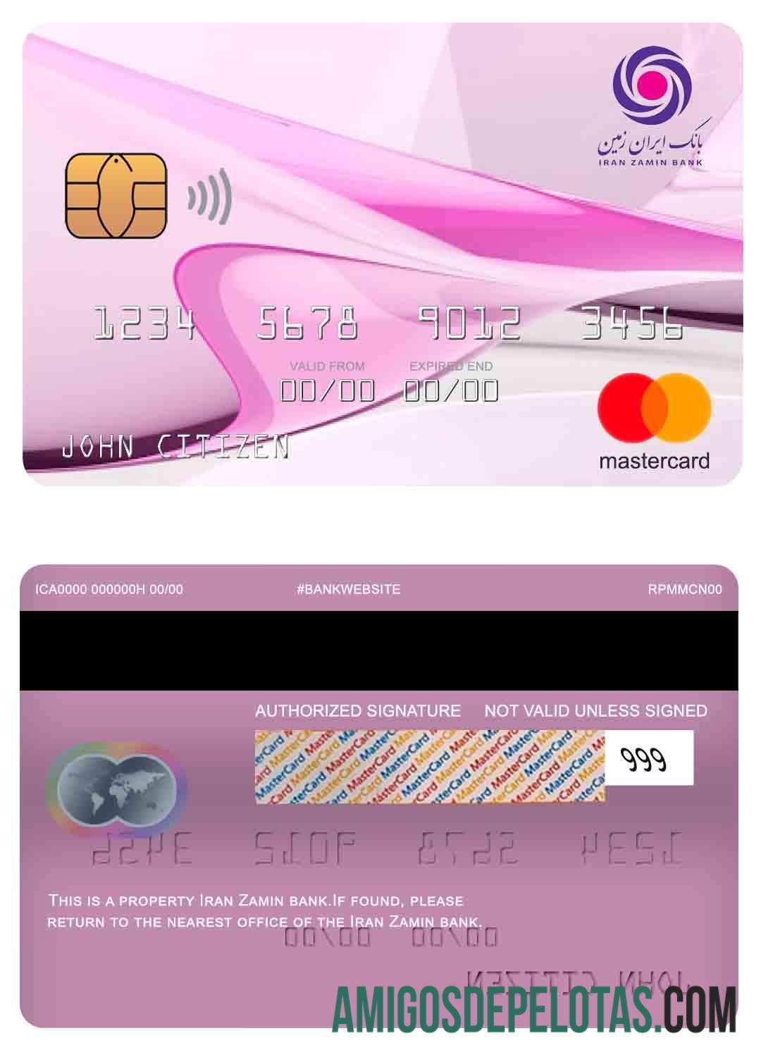 Irã Zamin Bank Mastercard amostra